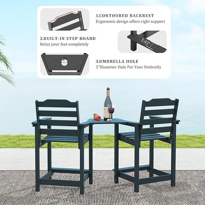OTSUN Tall Adirondack Chairs Set of 2 with Connecting Tray, 24 inches HDPE Bar Height Outdoor Chairs, All Weather Resistant for Balcony, Porch, Kitchen (2 PCS, Black)