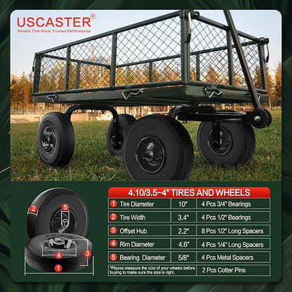 4.10/3.50-4 Tire and Wheel Flat Free,10-Inch Solid Wheel Replacement with 5/8 Extra 3/4 &1/2 Bearings,2.2" Offset Hub -Compatible with Hand Truck,Wheelbarrow,Dolly(Wave,Black)