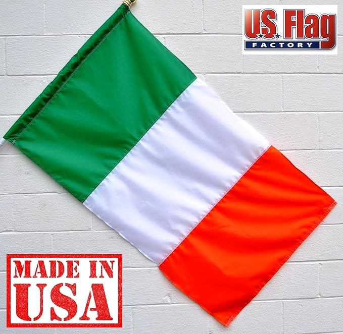 US Flag Factory - 3x5 FT Ireland Irish Flag (Pole Sleeve, Sewn Stripes) Outdoor SolarMax Nylon - Premium Quality (3x5 FT Pole Sleeve) - Made in America