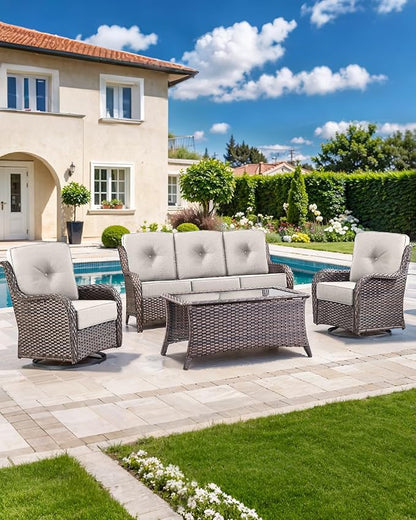 Luxury 22x24/22x25 6-Inch Outdoor Cushions - Water Repellent 1 Set Zippered Patio Chair Back&Seat Cushion for Wicker Dining Rocking Swivel Chairs Loveseat Couch Sectional Sofa - Beige