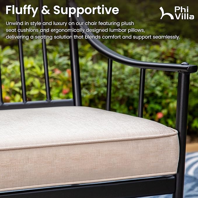 PHI VILLA Swivel Chairs Set of 6 Patio Dining Rocker Chair with Cushion Rocking Patio Furniture for Garden Backyard Bistro, Beige