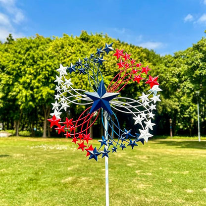 47.3” Red White & Blue Patriotic Wind Spinner – Star Design American Flag Spinner Outdoor – Metal Garden Spinners for Yard, Lawn & Patio Decor
