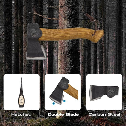 Prandi Segurin Hatchet 88 lb - Hickory Handle 11in with Leather String - Ideal for Camping, Travel and Bushcraft - Made in Italy