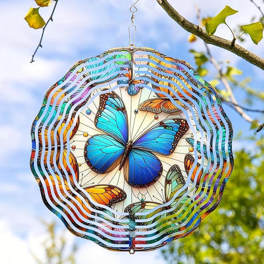 3D Butterfly Wind Spinners Outdoor Stainless Steel Hanging Wind Spinner Decorations Metal Garden Art for Patio Garden Yard and Indoor Spaces Butterfly Gifts for Mom Wife Women Grandma