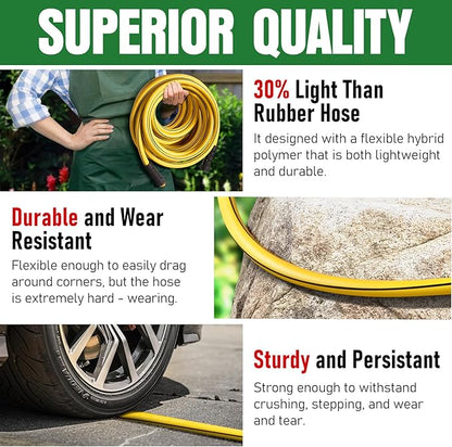 Heavy Duty Garden Hose 75ft x 5/8", NON-EXPANDABLE Flexible Water Hose for Outside, Kink Resistant Lightweight Hybrid Hose, Leakproof Rubber Hose for Outdoor, Yard, Car Wash, Garden