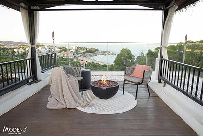 AMS Fireplace | Modeno Jefferson Package | Black Natural Gas Fire Pit Table for Outside Patio Bundle with SS Burner Lid | Free Ice Bucket