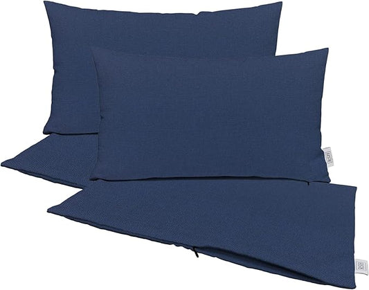 RSH DECOR: Sunbrella Lumbar Pillow Covers Set of 4 | 20" x 12" | Outdoor Canvas Navy
