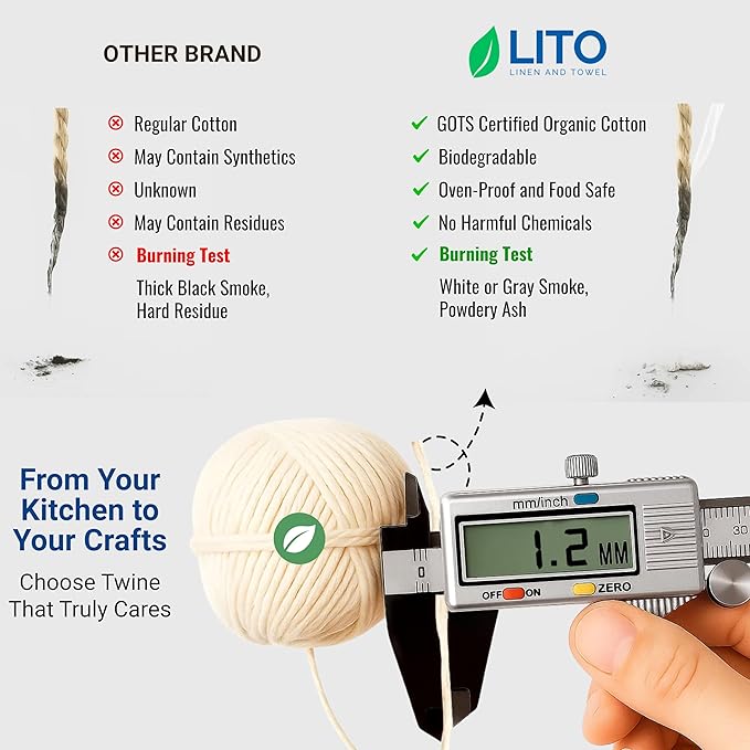 Organic Butcher’s Twine for Cooking & Trussing – 1.2mm Heavy-Duty Natural Cotton Kitchen Twine 1000 Feet – Food-Safe, Oven-Safe String for Meat, Turkey, Baking, & Crafts