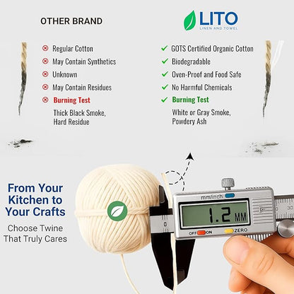 Organic Butcher’s Twine for Cooking & Trussing – 1.2mm Heavy-Duty Natural Cotton Kitchen Twine 1000 Feet – Food-Safe, Oven-Safe String for Meat, Turkey, Baking, & Crafts