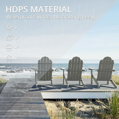 LUE BONA HDPS Adirondack Chairs Set of 2, Fire Pit Outdoor Chair Weather Resistant with Cup Holder, Modern Plastic Chair Plastic for Patio, Deck, Proch, 350LBS, Gray