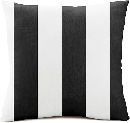 Austin Horn Classics Sunbrella Cabana Stripe White/Black, Zippered 18-inch x 18-inch Pillow Cover ONLY (Set of 2) Indoor/Outdoor, Fill Sold Seperately