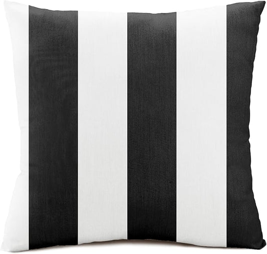 Austin Horn Classics Sunbrella Cabana Stripe White/Black, Zippered 18-inch x 18-inch Pillow Cover ONLY (Set of 2) Indoor/Outdoor, Fill Sold Seperately