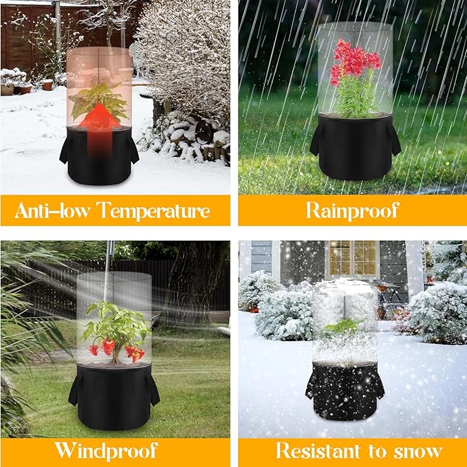 2PCS Mini Plant Greenhouse with Felt Planting Bag Round Planter Winter Garden Pot Covers Transparent Plant Frost Protection Cover with Support Rod for Outdoor Plants or Seedlings, 29.5" X 11.8"