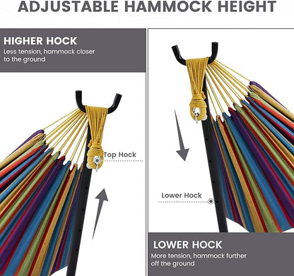 Lazy Daze Hammocks Double Hammock with 9 ft Space-Saving Steel Stand Includes Portable Carrying Case, 450 Pounds Capacity (Purple Stripes)