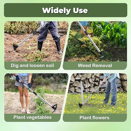 Weed Puller Tool with Long Handle - 60" Manual Weeder Remover Tool, 2 in 1 Hand Weed Rake and Garden Hoe for Gardening, Heavy Duty Uprooting Weeding Pull for Yard, Lawn, Patio and Garden