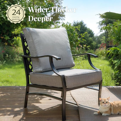 Patio Furniture Set 6 pcs, Outdoor Patio Furniture, 1 X 3-Seat Sofa, 4 X Single Chairs, 1 X Coffee Table and 5.75" Extra Thick Cushion, Patio Conversation Set,Grey