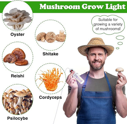 Meonum 1 Pack LED Mushroom Grow Light, Dual Spectrum Grow Light with 4.9 ft Extension Cord, 360° Hanging Mushroom Growing Lamp with White Blue LEDs for Indoor Plants