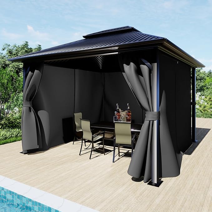 BPS 10' x 12' Gazebo Curtain Privacy 4-Panel Sidewall Outdoor Replacement Shade (Only Curtain)