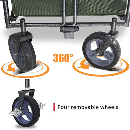 Collapsible Foldable Wagon Cart with Quick-Release Wheels & 2 Seats - Heavy-Duty Utility Folding Wagon 265LBS Capacity for Camping, Garden, Shopping (Green)
