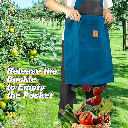 Berry&Bird Harvest Apron, Canvas Gardening Apron with Pockets and Harvesting Pouch Waterproof Harvesting Apron