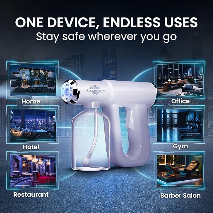 The Original Disinfectant Fogger Machine - Professional Sanitizer Sprayer - ULV Atomizer & Nano Steam Gun – Rechargeable Barber Spray Gun with Blue Light V2