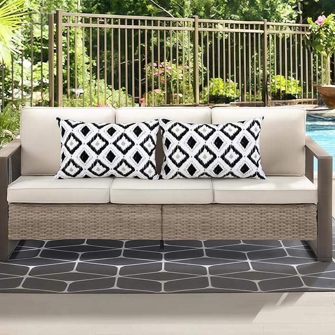 idee-home Outdoor Pillows with Inserts Included, Patio Outside Lumbar Pillows Waterproof Set of 2, 12 x 20 inch