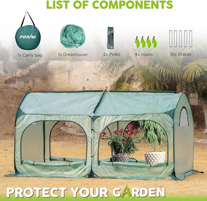 Pop up Greenhouse Tent Cover Tunnel Plant House,Large Gardening Flower Sunshine Room with Mesh Windows,Backyard PE Cover for Cold Frost Protector with Stakes and Rope Guys (Medium Size)