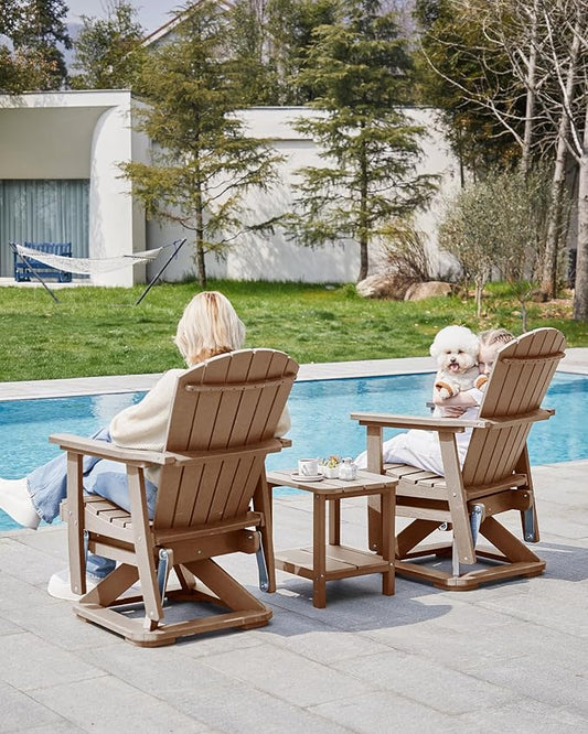 SERWALL Adirondack Swivel Glider, HDPE Swivel Glider for Outdoor, All-Weather Glider Rocking Chair for Porch, Balcony, Brown