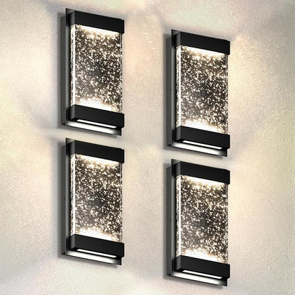 ASD LED 12 Inch Bubble Glass Wall Light Fixture | 22W 500LM 3000K-5000K 120V | 3CCT, Waterproof, Dimmable, Up-Down Glow, ETL Listed | Exterior Flush Mount Sconce, Outdoor Lighting | Black, 4 Pack