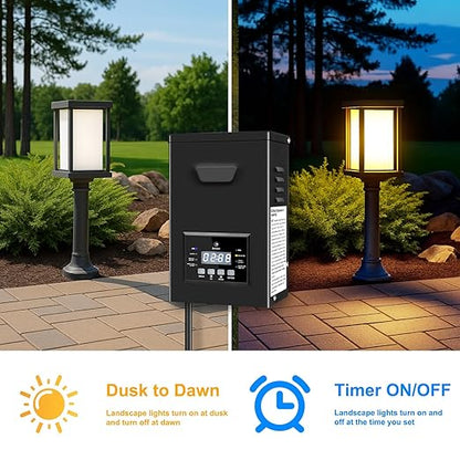 250W Low Voltage Landscape Transformer, 120V AC to 12V/15V(14V) AC Landscape Lighting Transformer with Photocell Sensor & Timer, Weatherproof Outdoor Transformer for Landscape Lighting,Spotlight