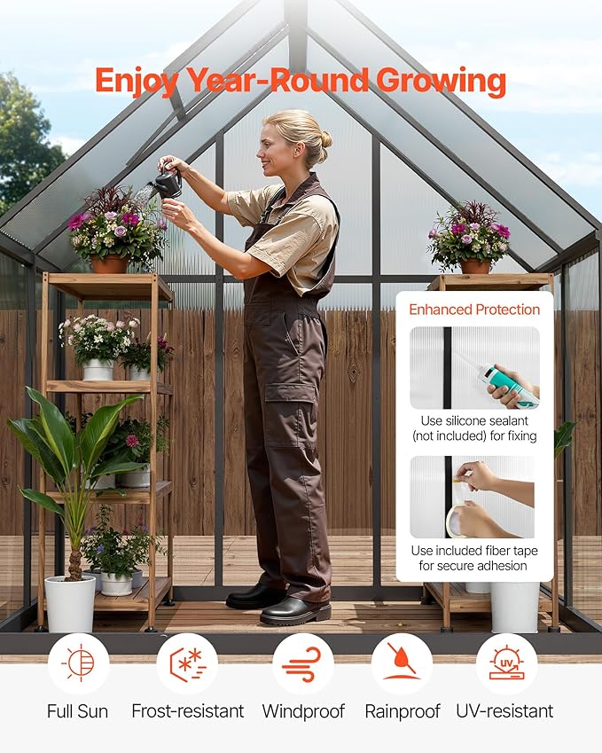 VEVOR 6 x 4 FT Polycarbonate Greenhouse, Heavy Duty Outdoor Green House with Adjustable Vent & Push-Pull Lockable Door, Quick Setup, Aluminum Frame Walk-in Greenhouse Sunroom for Outside Garden Lawn
