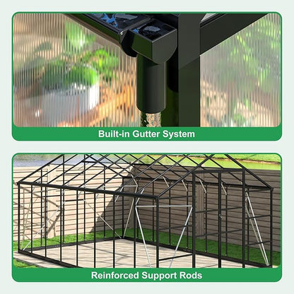 WKM 10x16 FT Greenhouse for Outdoors, Polycarbonate Greenhouse with Roof Vent and Quick Setup Structure, Enhanced Aluminum Greenhouse for Garden Backyard, Black