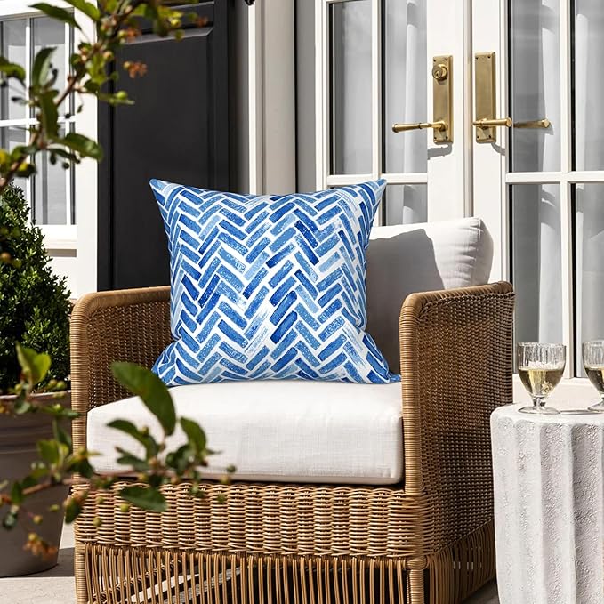 LVTXIII Outdoor Throw Pillow Covers 16 x 16 Inch, Covers ONLY Modern Cute Pattern Decorative Square Toss Pillow Case Pack of 2 for Home Patio Garden Sofa Bed Furniture, Blue Bricks