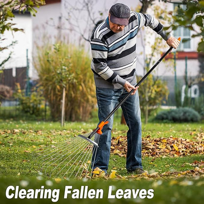 Leaf Rake for Lawns, Adjustable Garden Rake for Leaves with Long Handle, 61 Inches