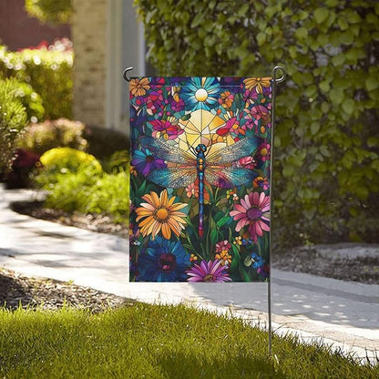 Dragonfly Flowers Garden Flag Vertical Double Sided Outdoor Yard Flags 12.5x18 Inch Burlap Banners for House Lawn