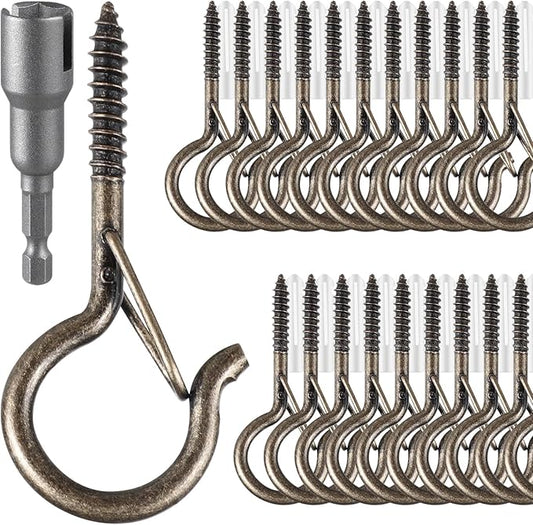 96 PCS Q-Hanger Hooks, Screw Hooks for Outdoor String Lights, Safety Buckle Design Cup Eye Hook for Hanging Christmas Lights, Plants, Mounted on Wall Ceiling, Include 1 Wing Nut Driver, Copper