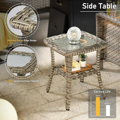 HOOOWOOO Outdoor Sectional Furniture Set,8 Pieces Wicker Patio Conversation Sets,L Shape All Weather Outside Couch Sofa Set with Swivel Chairs Solar Light Table Ottoman,Charcoal Gray