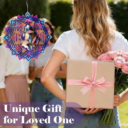 Hummingbird Wind Spinner, 12-Inch 3D Kinetic Metal Hanging Wind Spinners Outdoor, Garden Yard Decorations Indoor Outdoor Decor, Hummingbird Gifts for Women Men Birthday