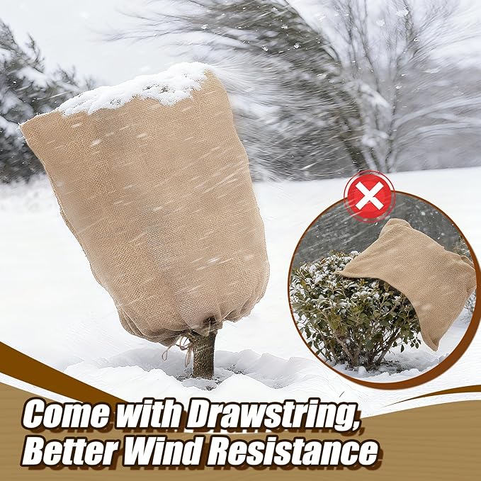 ANPHSIN Burlap Plant Covers Freeze Protection for Patio Winterizing - 45"×70" Extra Large Winter Frost Protector with Drawstring, Reusable Tree Freeze Blanket for Garden Bushes