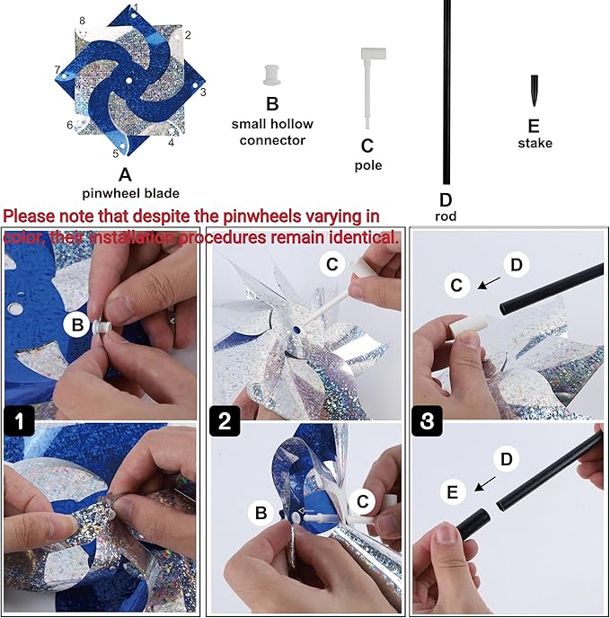 Hausse 10 Pack Reflective Pinwheels Wind Spinner, Extra Sparkly Pinwheel with Stakes, Bird Repellent Blinder Devices Deterrent to Scare Birds Away from Yard Patio Farm Garden, Transparent Blue