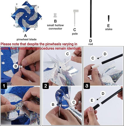 Hausse 10 Pack Reflective Pinwheels Wind Spinner, Extra Sparkly Pinwheel with Stakes, Bird Repellent Blinder Devices Deterrent to Scare Birds Away from Yard Patio Farm Garden, Transparent Blue