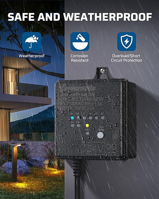 DEWENWILS Low Voltage Landscape Transformer, 60W 120V AC to 24V DC, Landscape Lighting Transformer with Timer & Photocell Sensor, Outdoor Weatherproof for LED Lights, Spotlights, Pathway Lights