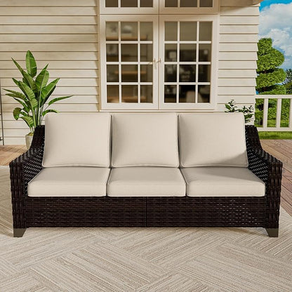 Vista Vibe 78" Patio Wicker 3-seat Sofa, Deep Seat & Upholstered Loveseat, Outdoor All-Weather Rattan Couch with Removable Cushions, Steel Frame Couch for Garden, Poolside (Brown/Beige)