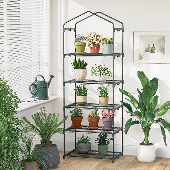 Greenhouse for Indoor Outdoor, Small Plastic Plant Green House 5-Tier Rack Stand Portable Greenhouses with Durable PE Cover for Seedling