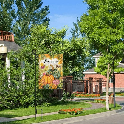 Welcome Fall Pumpkin Garden Flag Vertical Double Sided Outdoor Yard Flags 12.5x18 Inch Burlap Banners for House Lawn