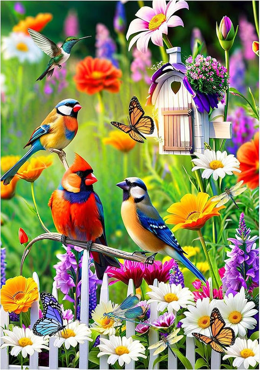 Spring Summer Humming bird House Flag Birds Floral Garden Flags 28x40 Double Sided, Large Yard Flags for Outside Decoration