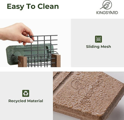 Kingsyard Recycled Plastic Suet Bird Feeder, Double Capacity Tail-Prop Suet Feeder for Outside Hanging, Sturdy & Durable, Great for Woodpecker & Clinging Birds, Green