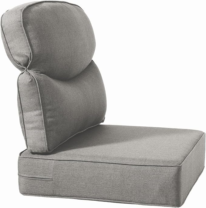 Luxury 22x24/22x25 6-Inch Smile Outdoor Sofa Cushions Set of 3 - Memory Foam Deep Seat Patio Furniture Cushion for Wicker Rocker Dining Chair Loveseat 3-Seater L-Shape Sectional Sofa - Grey