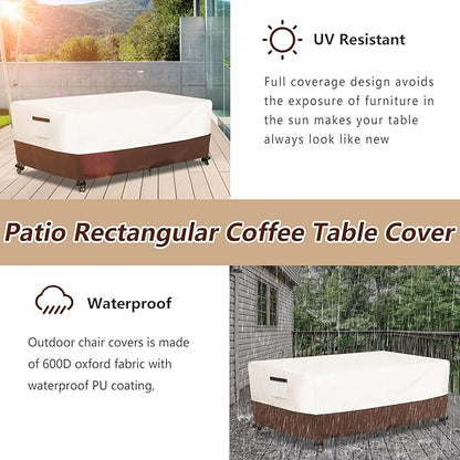 Outdoor Patio Coffee Table Cover, Waterproof Rectangular Patio Side Table Cover,Patio Furniture Covers,42 x 26 x 16 inch,Beige & Brown