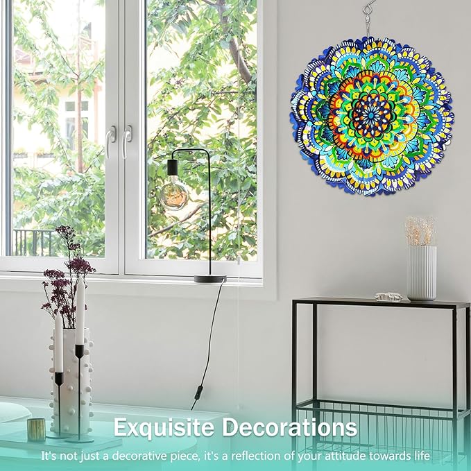 Wind Spinners Flowers Lucky Star 12 inch 3D Stainless Steel Laser Cut Metal Art Geometric Pattern Wind Sculpture Hanging for Yard Garden Decorations Gifts Indoor Outdoor